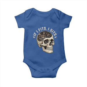 Funny Gothic Black Cat Skull Baby Onesie If I Fits I Sits TS12 Royal Blue Print Your Wear