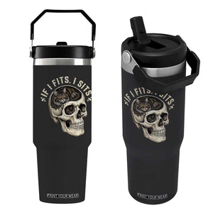Funny Gothic Black Cat Skull Flip Straw Tumbler If I Fits I Sits TS12 One Size: 30 oz Black Print Your Wear