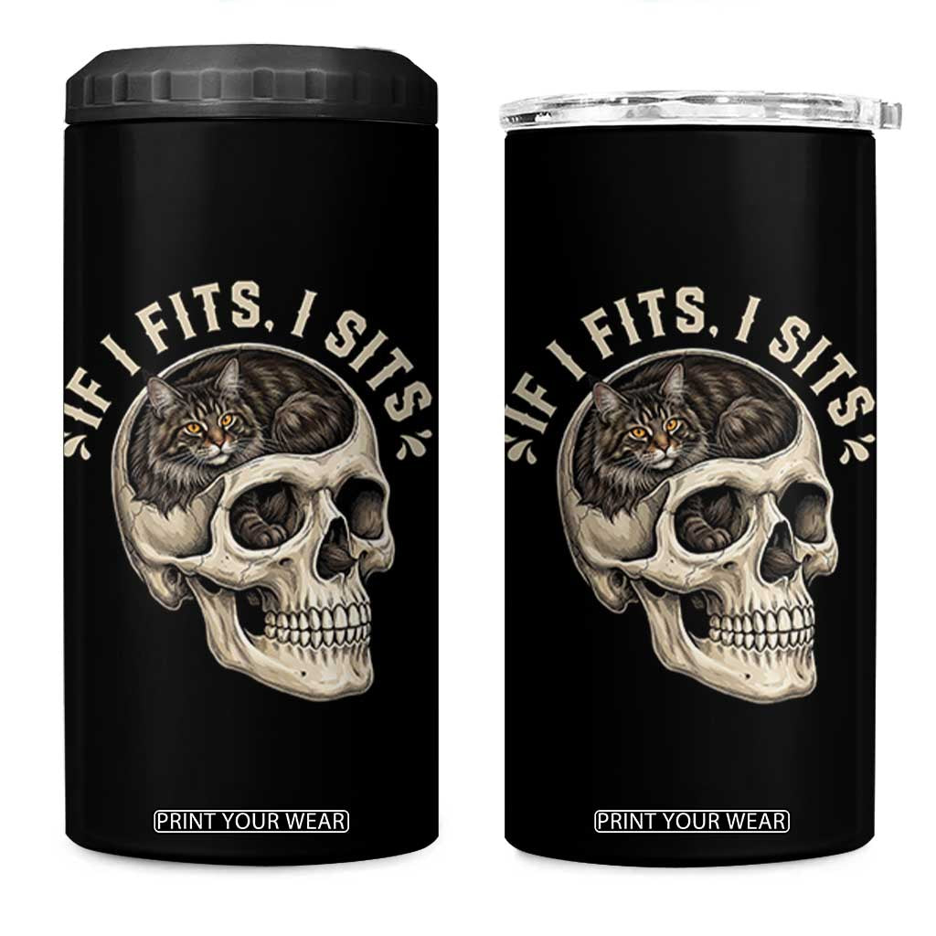 Funny Gothic Black Cat Skull 4 in 1 Can Cooler Tumbler If I Fits I Sits TS12 One Size: 16 oz Black Print Your Wear