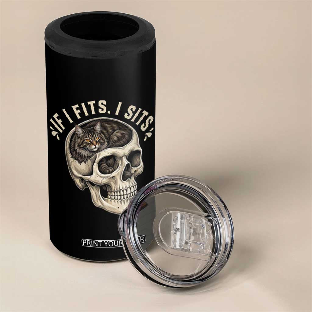 Funny Gothic Black Cat Skull 4 in 1 Can Cooler Tumbler If I Fits I Sits TS12 Print Your Wear