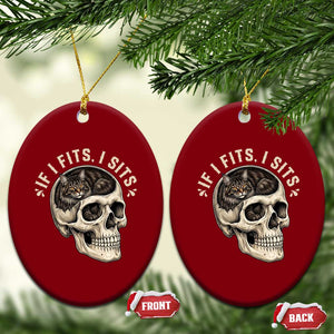 Funny Gothic Black Cat Skull Ceramic Ornament If I Fits I Sits TS12 Print Your Wear