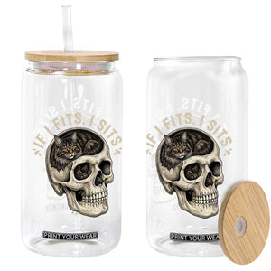Funny Gothic Black Cat Skull Glass Can If I Fits I Sits TS12 Print Your Wear