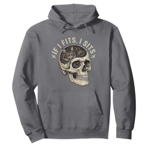 Funny Gothic Black Cat Skull Hoodie If I Fits I Sits TS12 Charcoal Print Your Wear