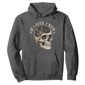 Funny Gothic Black Cat Skull Hoodie If I Fits I Sits TS12 Dark Heather Print Your Wear