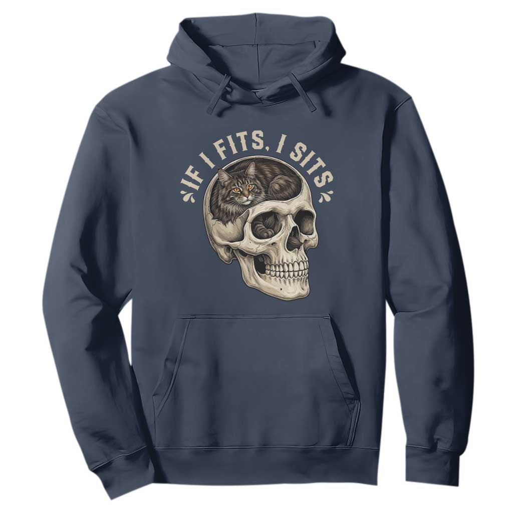 Funny Gothic Black Cat Skull Hoodie If I Fits I Sits TS12 Navy Print Your Wear