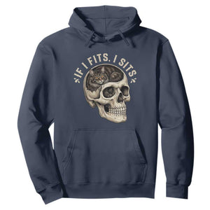 Funny Gothic Black Cat Skull Hoodie If I Fits I Sits TS12 Navy Print Your Wear