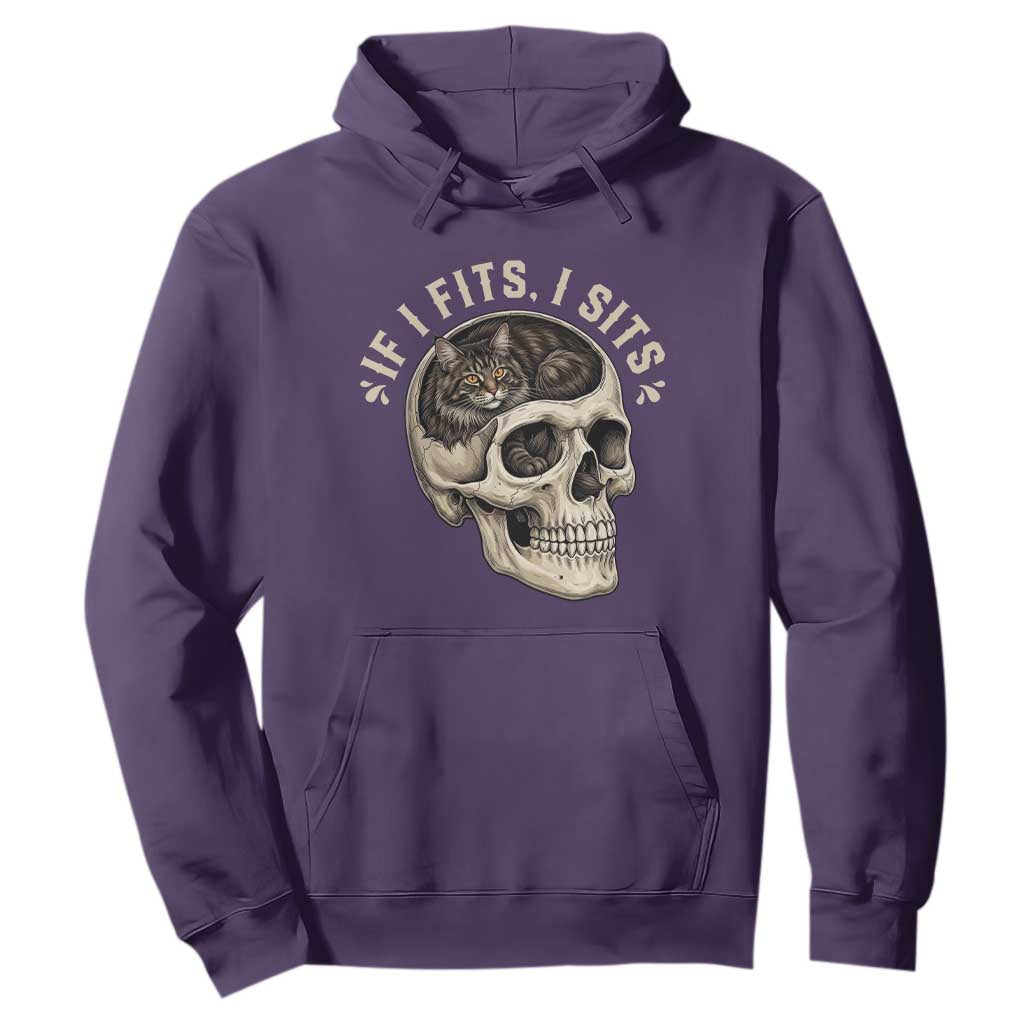 Funny Gothic Black Cat Skull Hoodie If I Fits I Sits TS12 Purple Print Your Wear
