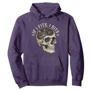 Funny Gothic Black Cat Skull Hoodie If I Fits I Sits TS12 Purple Print Your Wear