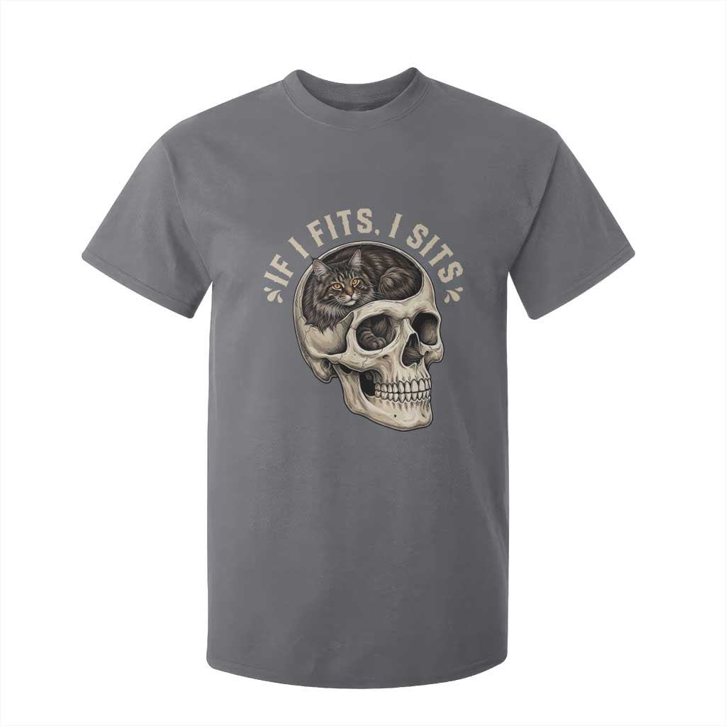 Funny Gothic Black Cat Skull T Shirt For Kid If I Fits I Sits TS12 Charcoal Print Your Wear