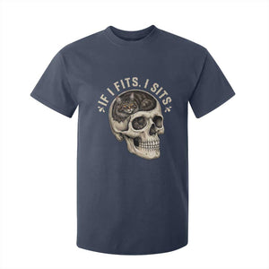Funny Gothic Black Cat Skull T Shirt For Kid If I Fits I Sits TS12 Navy Print Your Wear