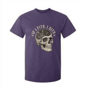 Funny Gothic Black Cat Skull T Shirt For Kid If I Fits I Sits TS12 Purple Print Your Wear