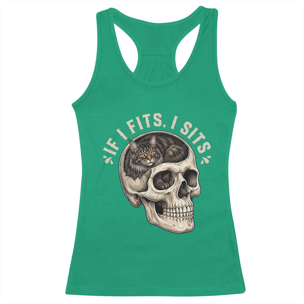 Funny Gothic Black Cat Skull Racerback Tank Top If I Fits I Sits TS12 Irish Green Print Your Wear