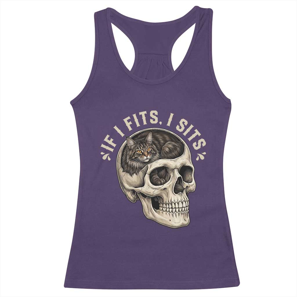 Funny Gothic Black Cat Skull Racerback Tank Top If I Fits I Sits TS12 Purple Print Your Wear