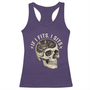 Funny Gothic Black Cat Skull Racerback Tank Top If I Fits I Sits TS12 Purple Print Your Wear