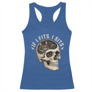 Funny Gothic Black Cat Skull Racerback Tank Top If I Fits I Sits TS12 Royal Blue Print Your Wear