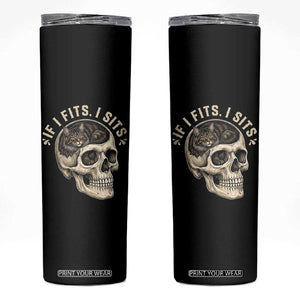 Funny Gothic Black Cat Skull Skinny Tumbler If I Fits I Sits TS12 Black Print Your Wear