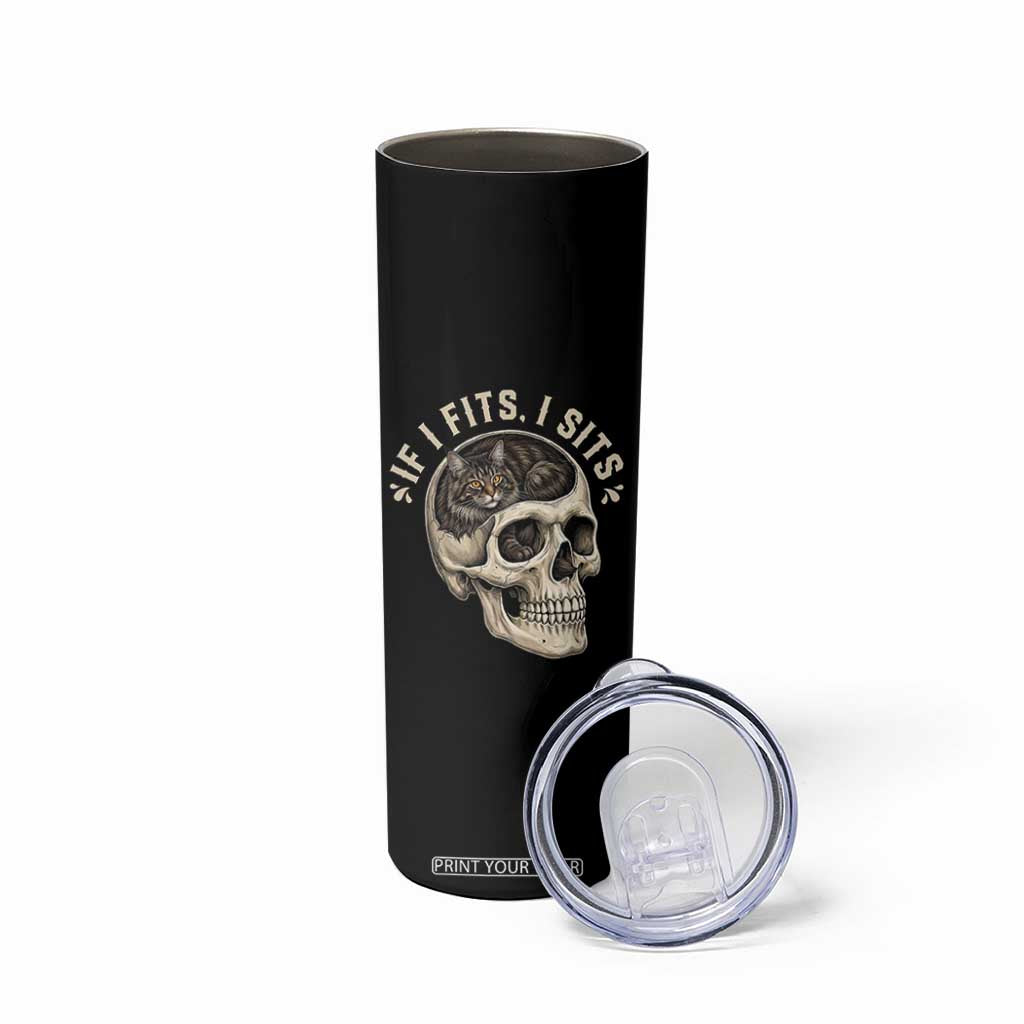 Funny Gothic Black Cat Skull Skinny Tumbler If I Fits I Sits TS12 Print Your Wear