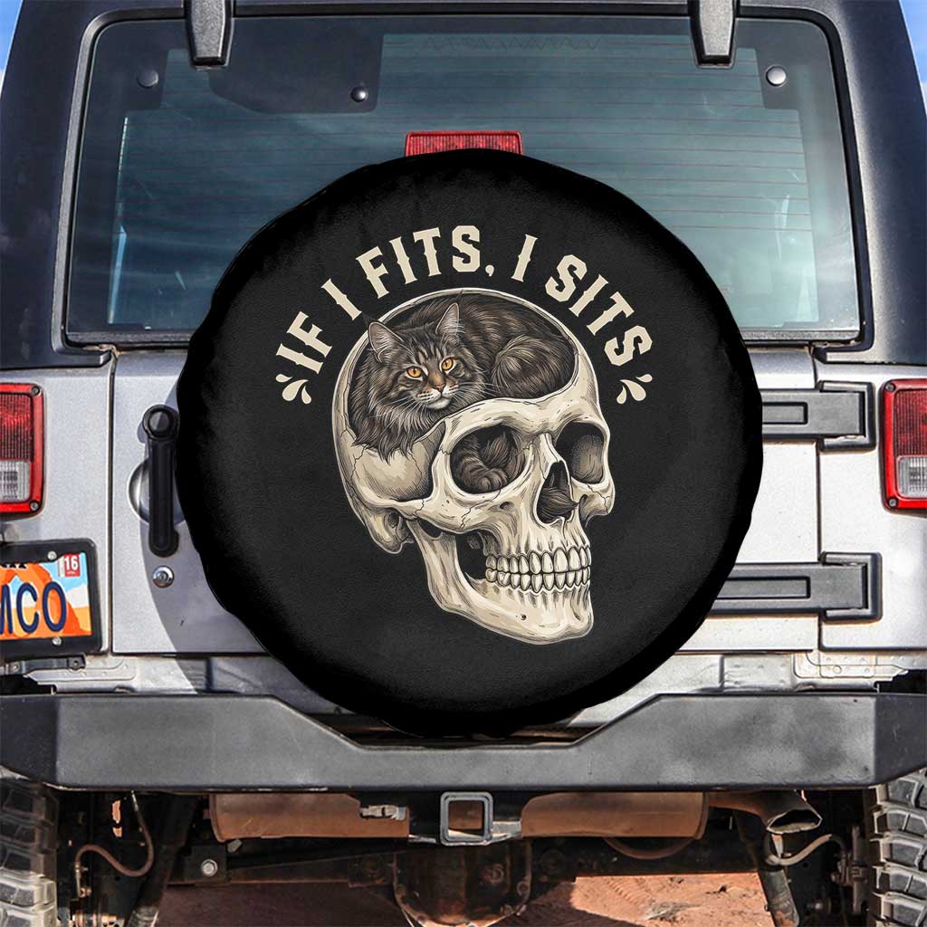 Funny Gothic Black Cat Skull Spare Tire Cover If I Fits I Sits TS12 No hole Black Print Your Wear