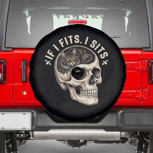 Funny Gothic Black Cat Skull Spare Tire Cover If I Fits I Sits TS12 Black Print Your Wear