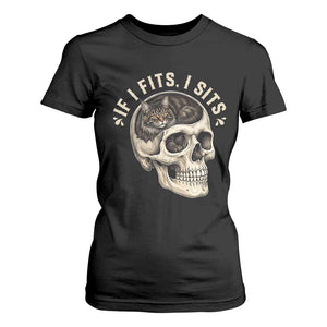 Funny Gothic Black Cat Skull T Shirt For Women If I Fits I Sits TS12 Black Print Your Wear