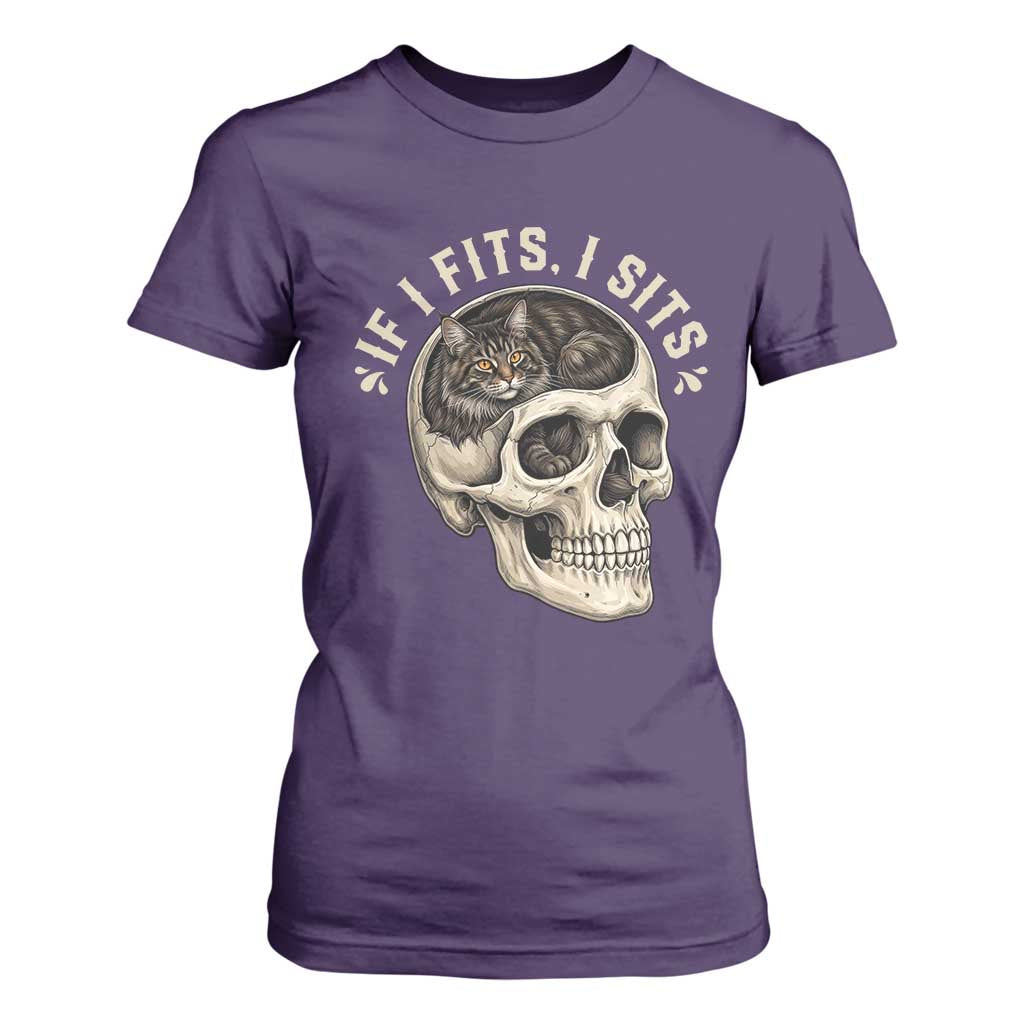 Funny Gothic Black Cat Skull T Shirt For Women If I Fits I Sits TS12 Purple Print Your Wear