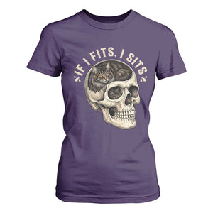 Funny Gothic Black Cat Skull T Shirt For Women If I Fits I Sits TS12 Purple Print Your Wear