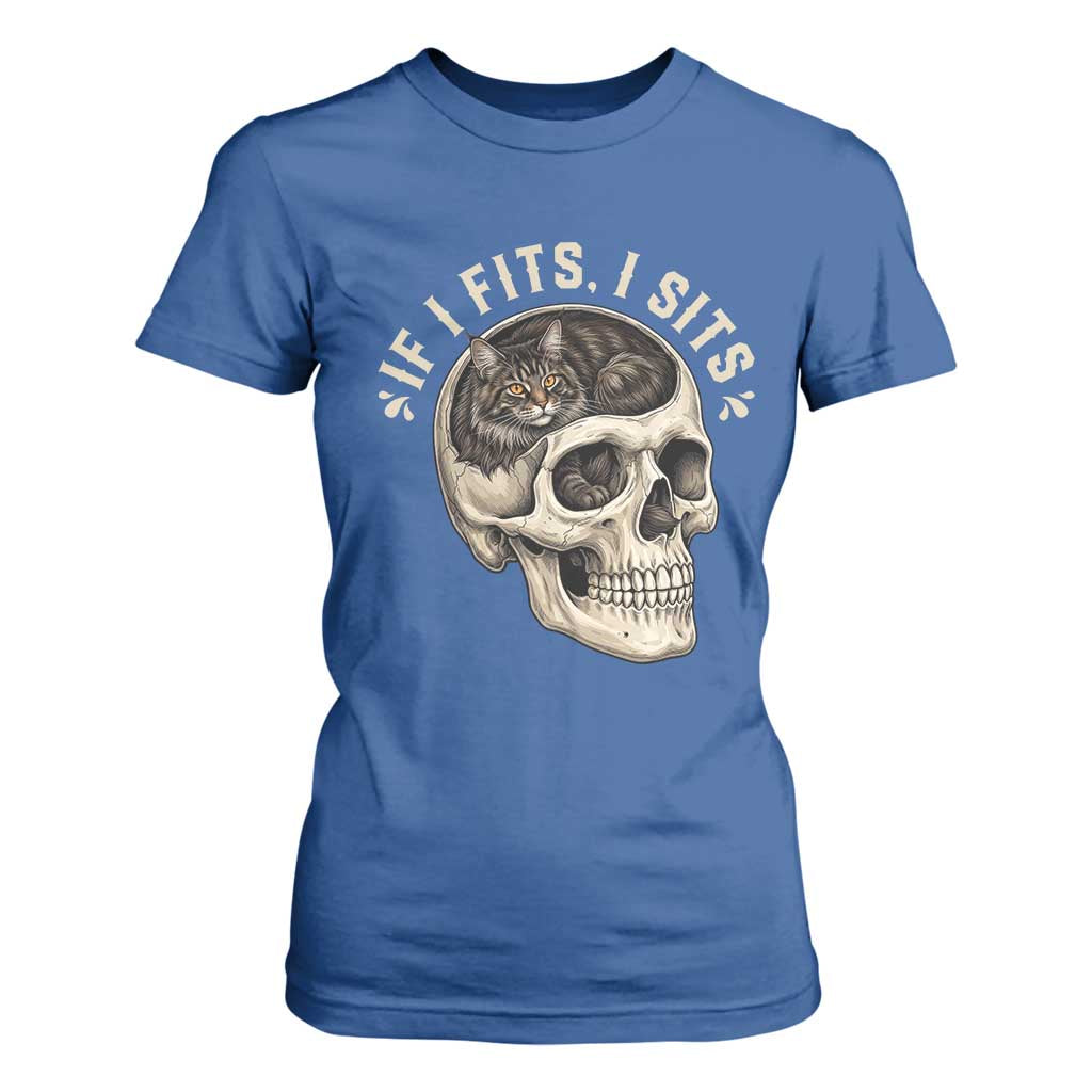 Funny Gothic Black Cat Skull T Shirt For Women If I Fits I Sits TS12 Royal Blue Print Your Wear