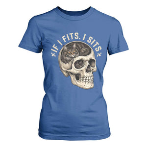 Funny Gothic Black Cat Skull T Shirt For Women If I Fits I Sits TS12 Royal Blue Print Your Wear