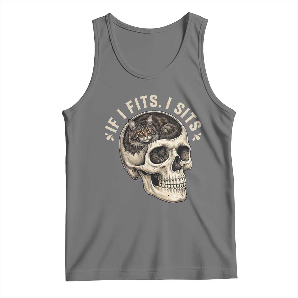 Funny Gothic Black Cat Skull Tank Top If I Fits I Sits TS12 Black Heather Print Your Wear