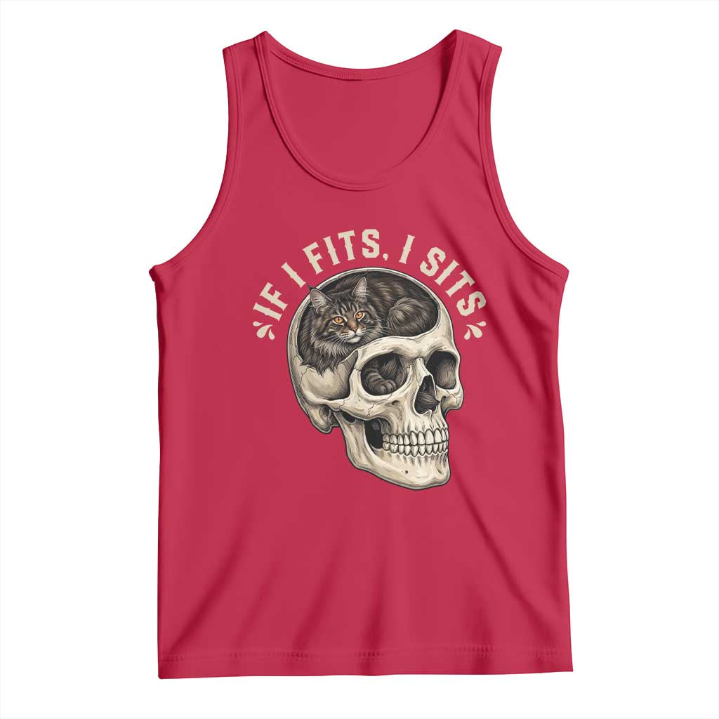 Funny Gothic Black Cat Skull Tank Top If I Fits I Sits TS12 Red Print Your Wear