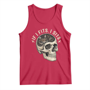 Funny Gothic Black Cat Skull Tank Top If I Fits I Sits TS12 Red Print Your Wear