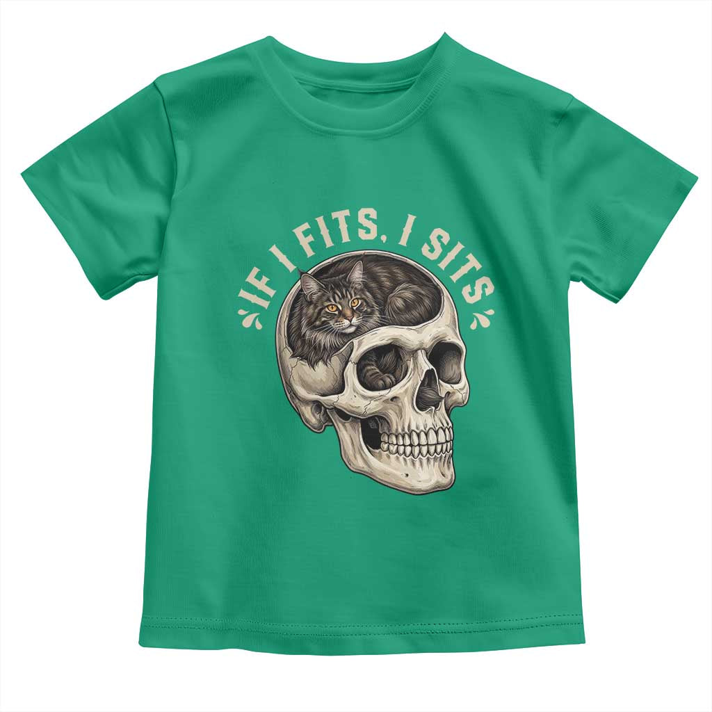 Funny Gothic Black Cat Skull Toddler T Shirt If I Fits I Sits TS12 Irish Green Print Your Wear