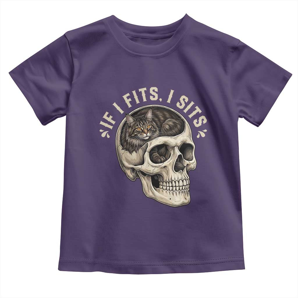 Funny Gothic Black Cat Skull Toddler T Shirt If I Fits I Sits TS12 Purple Print Your Wear
