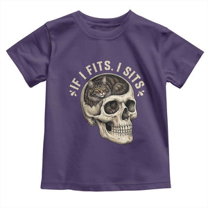Funny Gothic Black Cat Skull Toddler T Shirt If I Fits I Sits TS12 Purple Print Your Wear