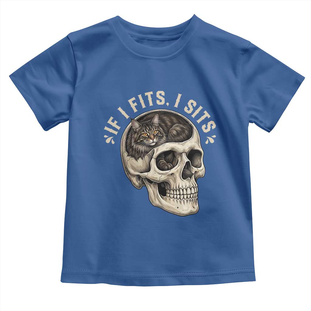 Funny Gothic Black Cat Skull Toddler T Shirt If I Fits I Sits TS12 Royal Blue Print Your Wear