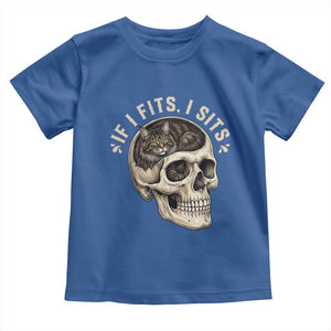 Funny Gothic Black Cat Skull Toddler T Shirt If I Fits I Sits TS12 Royal Blue Print Your Wear