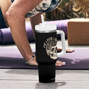 Funny Gothic Black Cat Skull Tumbler With Handle If I Fits I Sits TS12 Print Your Wear