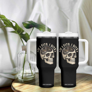Funny Gothic Black Cat Skull Tumbler With Handle If I Fits I Sits TS12 Print Your Wear