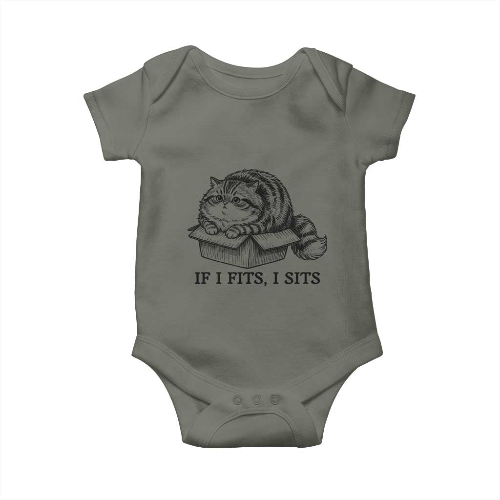 If I Fits I Sits Baby Onesie Chubby Kitty Funny Cat Lover Gift TS12 Military Green Print Your Wear