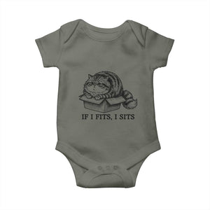 If I Fits I Sits Baby Onesie Chubby Kitty Funny Cat Lover Gift TS12 Military Green Print Your Wear