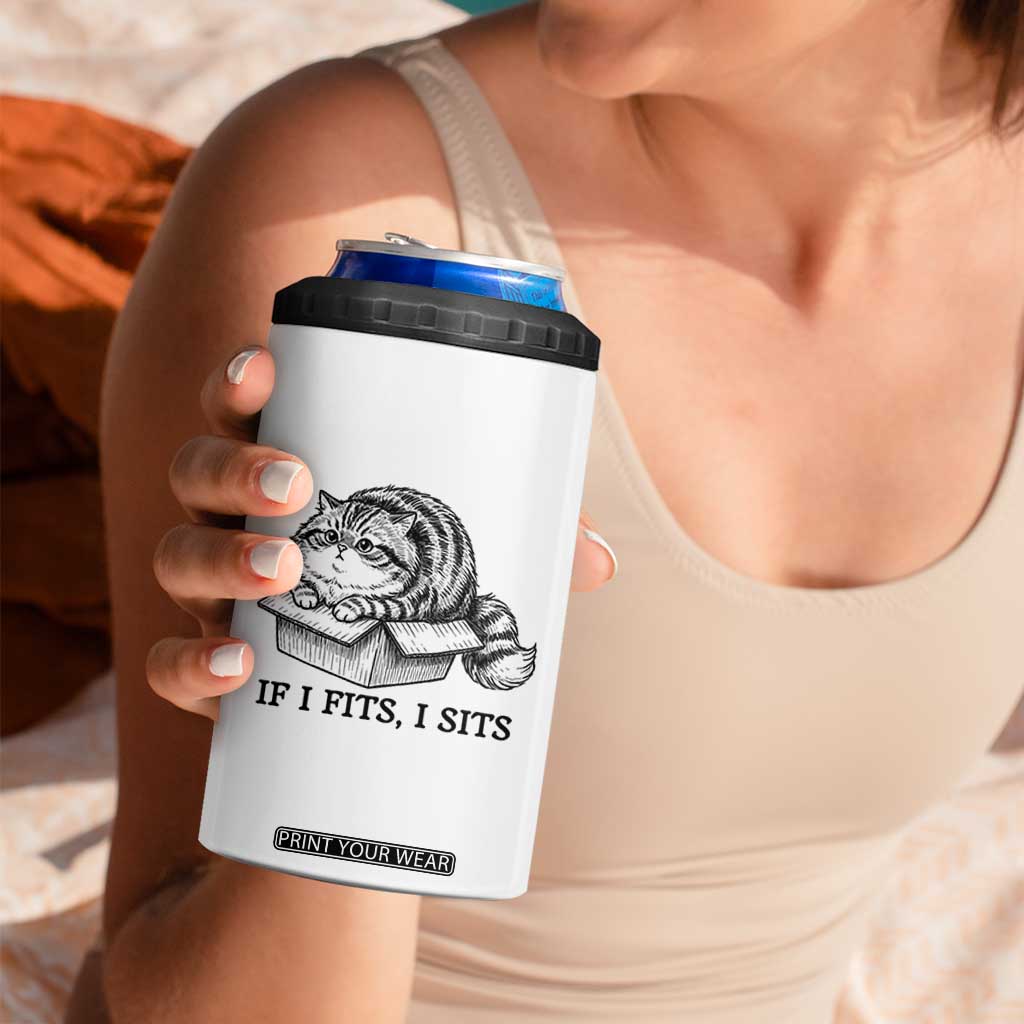 If I Fits I Sits 4 in 1 Can Cooler Tumbler Chubby Kitty Funny Cat Lover Gift TS12 Print Your Wear