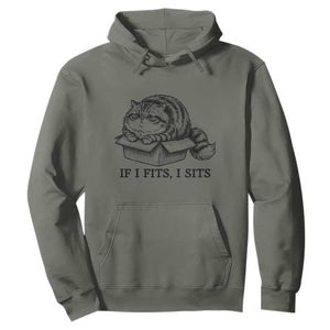If I Fits I Sits Hoodie Chubby Kitty Funny Cat Lover Gift TS12 Military Green Print Your Wear