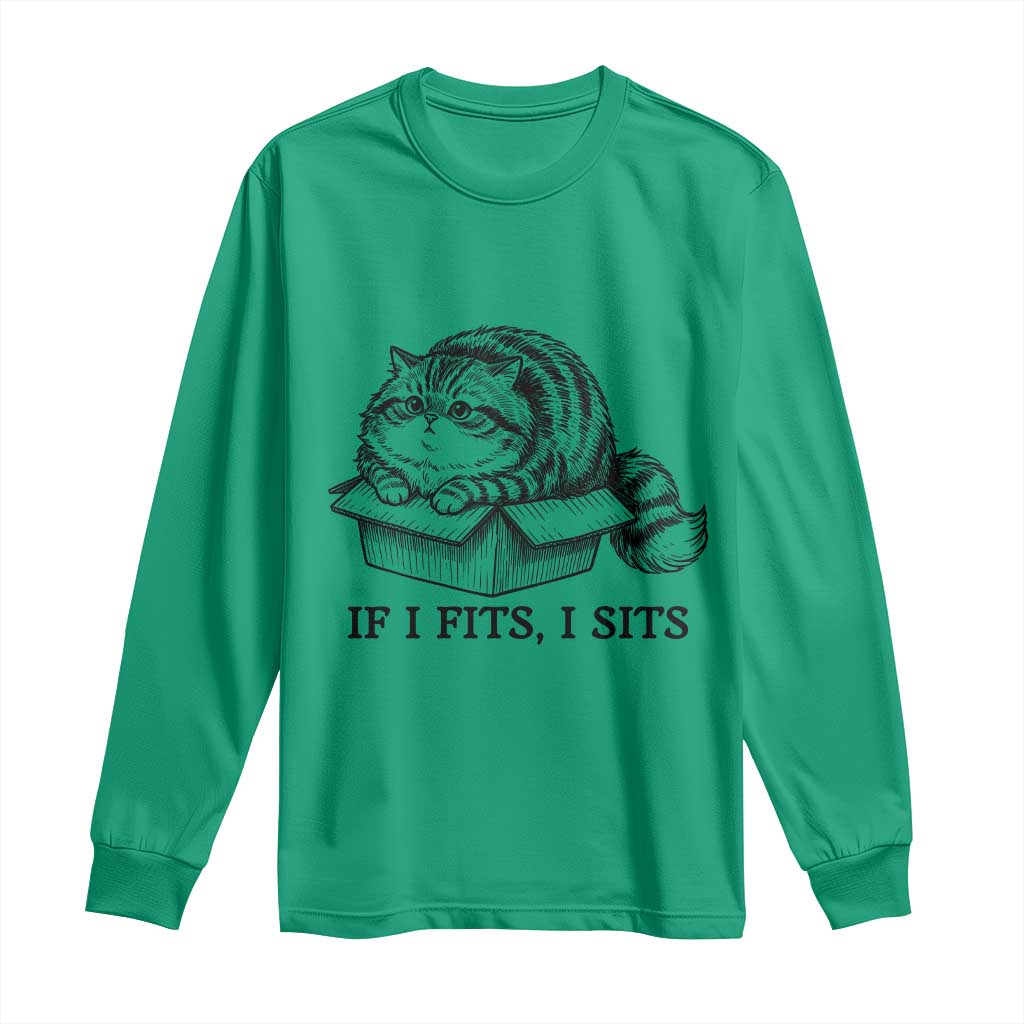 If I Fits I Sits Long Sleeve Shirt Chubby Kitty Funny Cat Lover Gift TS12 Irish Green Print Your Wear