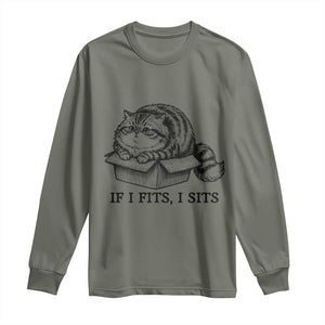If I Fits I Sits Long Sleeve Shirt Chubby Kitty Funny Cat Lover Gift TS12 Military Green Print Your Wear