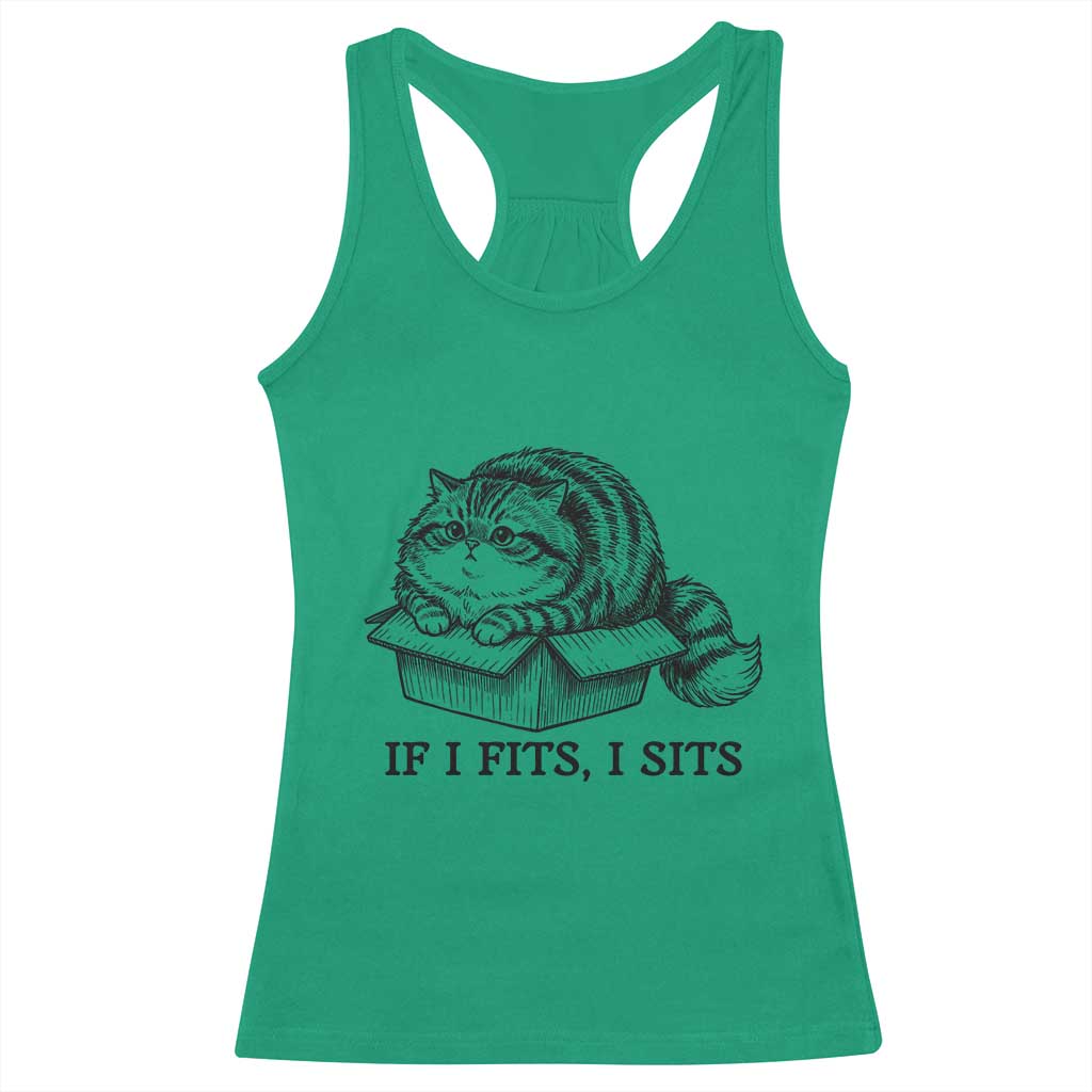 If I Fits I Sits Racerback Tank Top Chubby Kitty Funny Cat Lover Gift TS12 Irish Green Print Your Wear