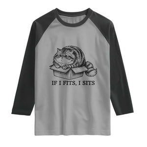 If I Fits I Sits Raglan Shirt Chubby Kitty Funny Cat Lover Gift TS12 Sport Gray Black Print Your Wear