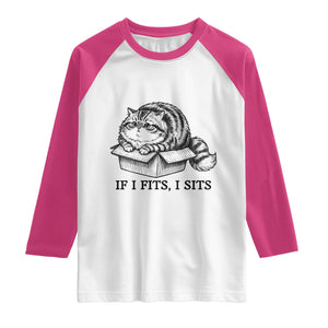 If I Fits I Sits Raglan Shirt Chubby Kitty Funny Cat Lover Gift TS12 White Heliconia Print Your Wear