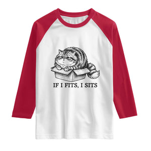 If I Fits I Sits Raglan Shirt Chubby Kitty Funny Cat Lover Gift TS12 White Red Print Your Wear