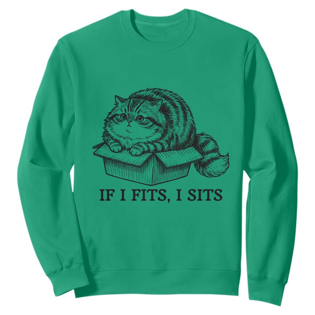 If I Fits I Sits Sweatshirt Chubby Kitty Funny Cat Lover Gift TS12 Irish Green Print Your Wear