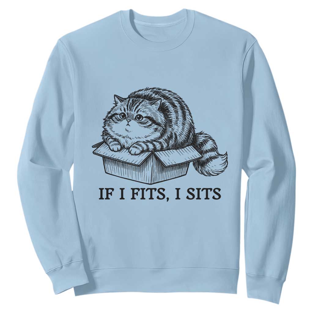 If I Fits I Sits Sweatshirt Chubby Kitty Funny Cat Lover Gift TS12 Light Blue Print Your Wear